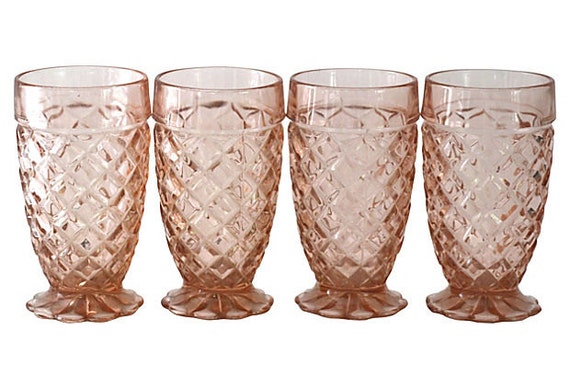 Set Of 4 Pink Depression Drinking Glasses