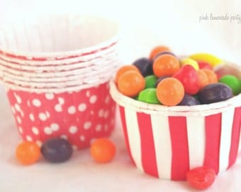 Red Stripe and Polka Dot NuT/CANDy/PoRTiON CuPS-Gumballs, Snacks, Nuts, Cupcakes-Birthday Parties-Showers-25ct