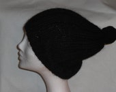 Icelandic slouchy hat/beanie pom pom, black hat/beanie, wool hat/beanie, handknitted hat/beanie, size S-L, made to order