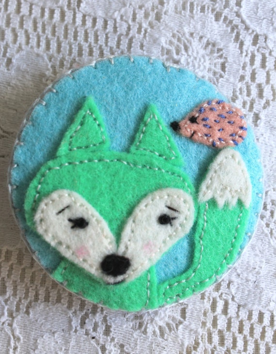 Felt Badge, Felt Pin, Kids Badge, Fox Pin,  Hedgehog Pin, Stocking Stuffer