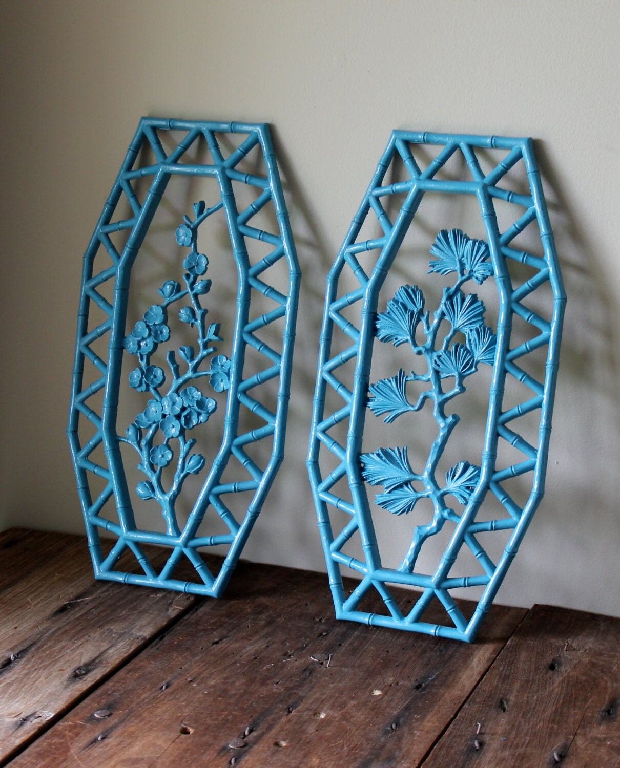 Blue Wall Decor Plaques Vintage Hanging Dart Faux Bamboo