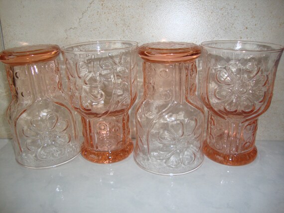 Vintage Libbey Pink Daisy Juice Glasses By Wintervillewonders