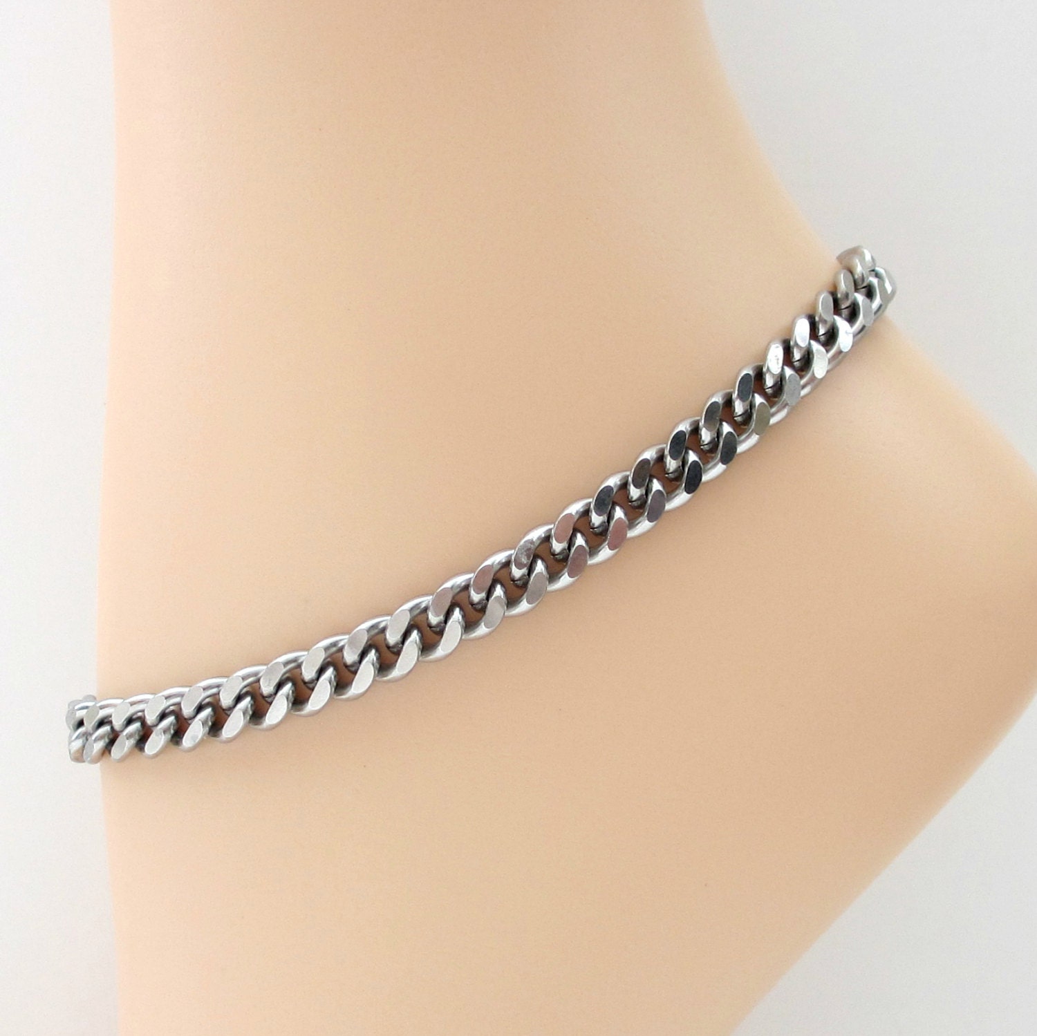 Thick stainless steel chain anklet 7mm curb chain anklet for