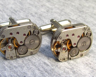 ... watch movements. Vintage upcycled mens Cuff Links,Gift under 25
