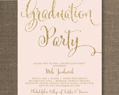 Blush Pink & Gold Graduation Party Invitation Gold Glitter Pastel Pink Ceremony Graduate Script Modern Printable Digital or Printed - Mila Il_170x135