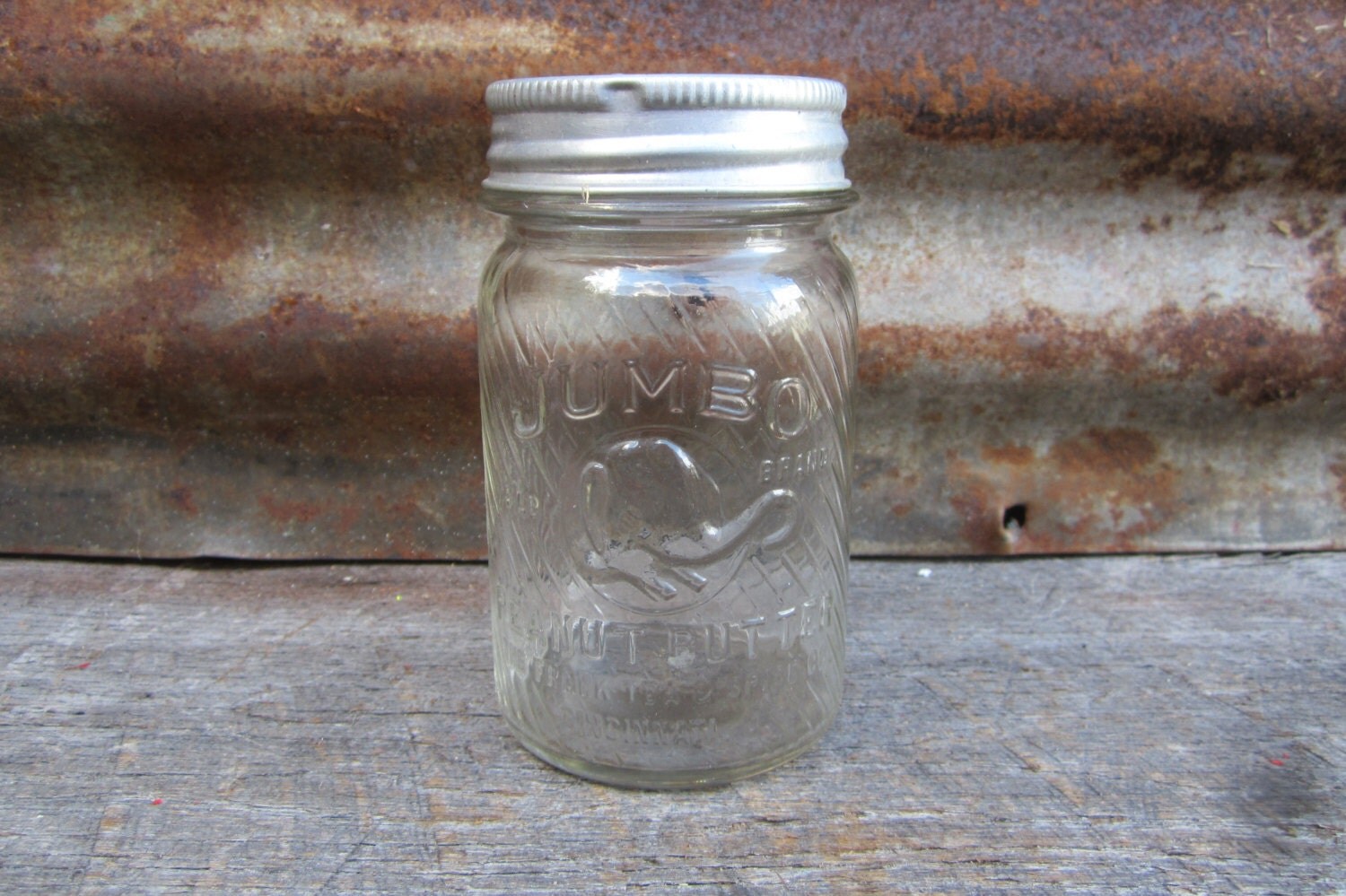 Vintage Glass Jar JUMBO Peanut Butter 1940s Ribbed Glass