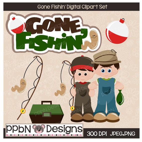 Items similar to Gone Fishin Digital Clipart for Card Design, Web ...