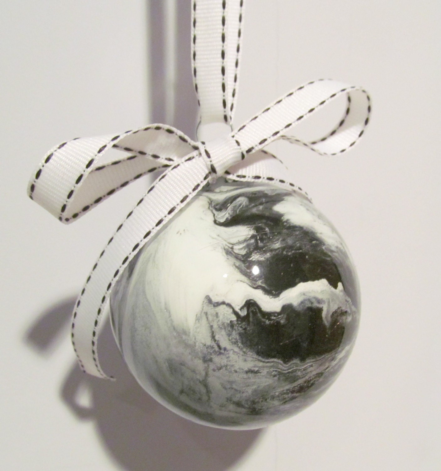 Medium Black and White Painted Glass Ornament