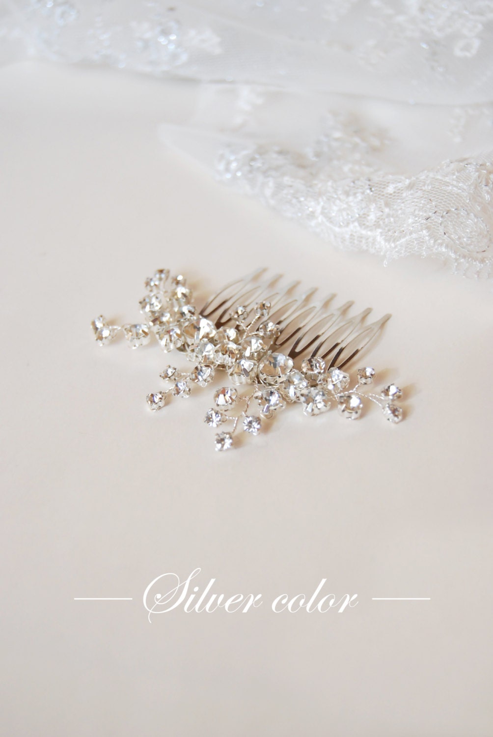 Crystal hair brooch Jeweled hair comb wedding headpiece by Elibre