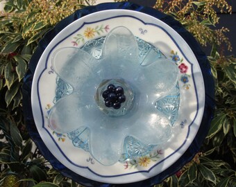 Garden Art Glass Plate Flower Re-Purposed and Vintage Outdoor Decor