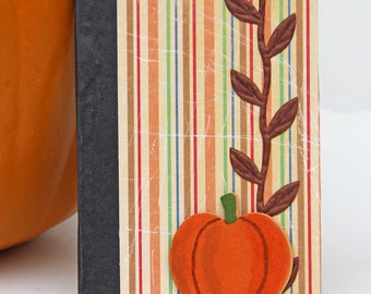 Striped Mini Journal with Pumpkin, Handmade Pocket Notebook, Altered Composition Book, Personal Diary in Fall Colors, Gift for Writers