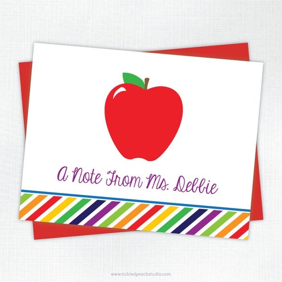 Personalized Teacher Apple Folded Note Cards - Set of 10 - Teacher Stationery / Gift Il_570xn