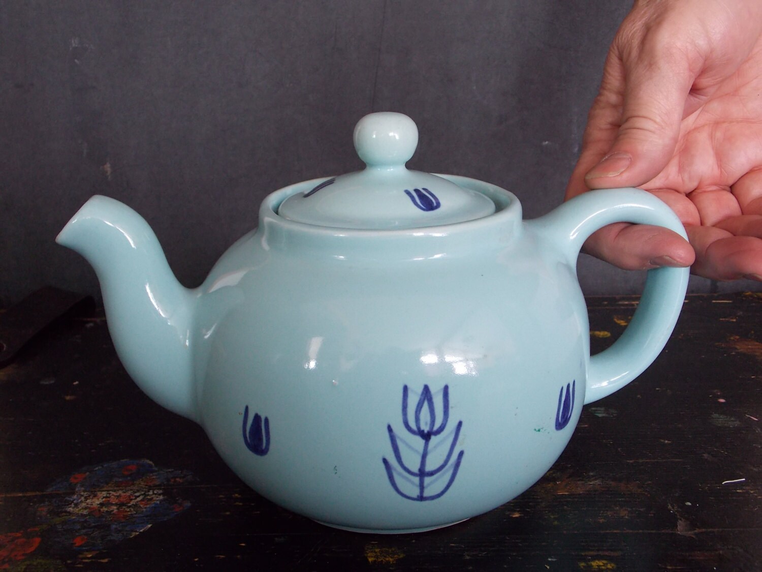 Vintage Cronin China Blue Tulip Teapot Haute Juice