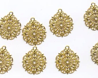 24 vintage gold tone filigree pendants - 23 mm