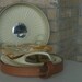 Vintage Hair Dryer 50s Bettina Universal in Cool Brown Faux Alligator Case with Mirror Striped Plastic Head Cover