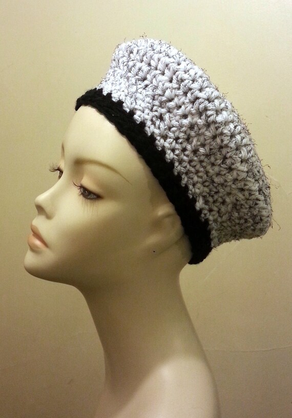 Crocheted Beret Hat Beret Cap White Black Color by jazzicrafts