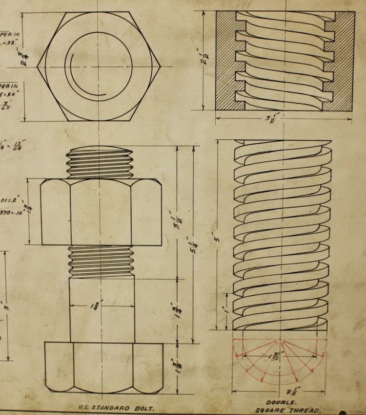 Vintage Original Art Technical Drawing of Bolt by DistrictVintage