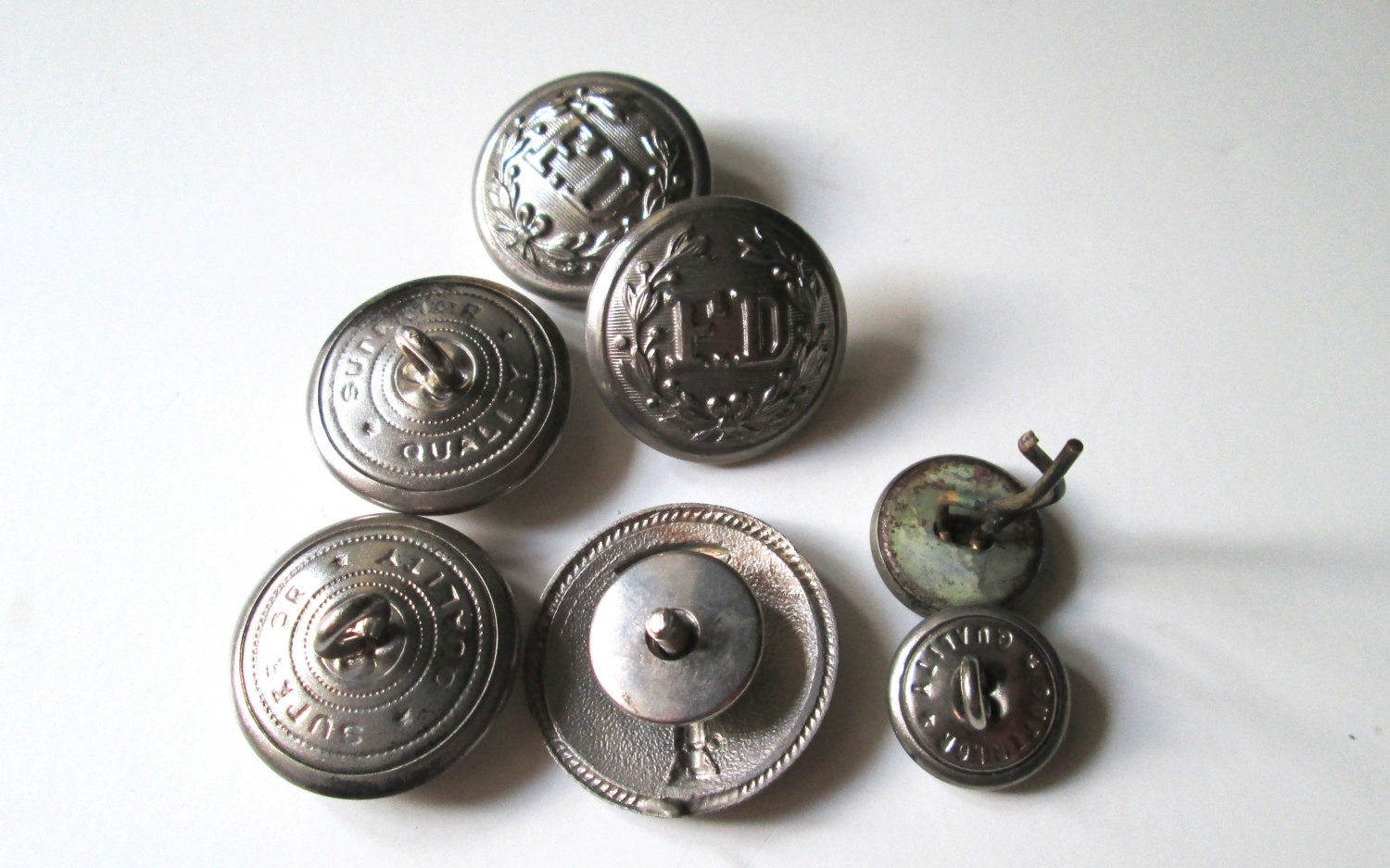 Vintage Buttons Fire Department 7 Metal 1940s Superior