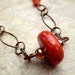 SALE Neon Orange Bead Necklace Beaded Jewelry Handmade Upcycled Short Boho Antique Bronze Copper