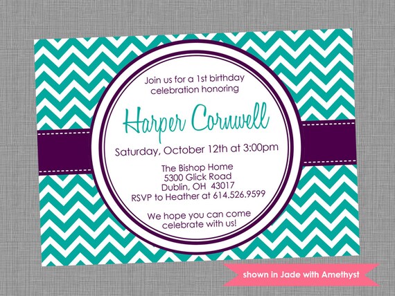 Printable Birthday Party Invitation - Birthday Themed Chevron Invite - Colors and Text Customizable Il_570xn