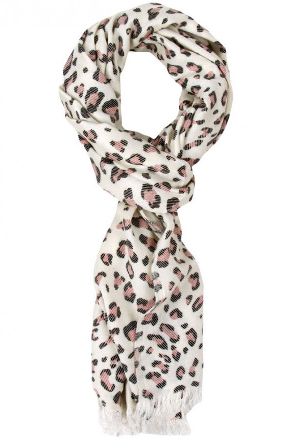 Pink Ivory Leopard Print Scarf Viscose Scarves by ScarvesForLess