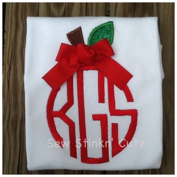 Items similar to Appliquéd/Embroidered Girl Monogrammed Apple Shirt on Etsy
