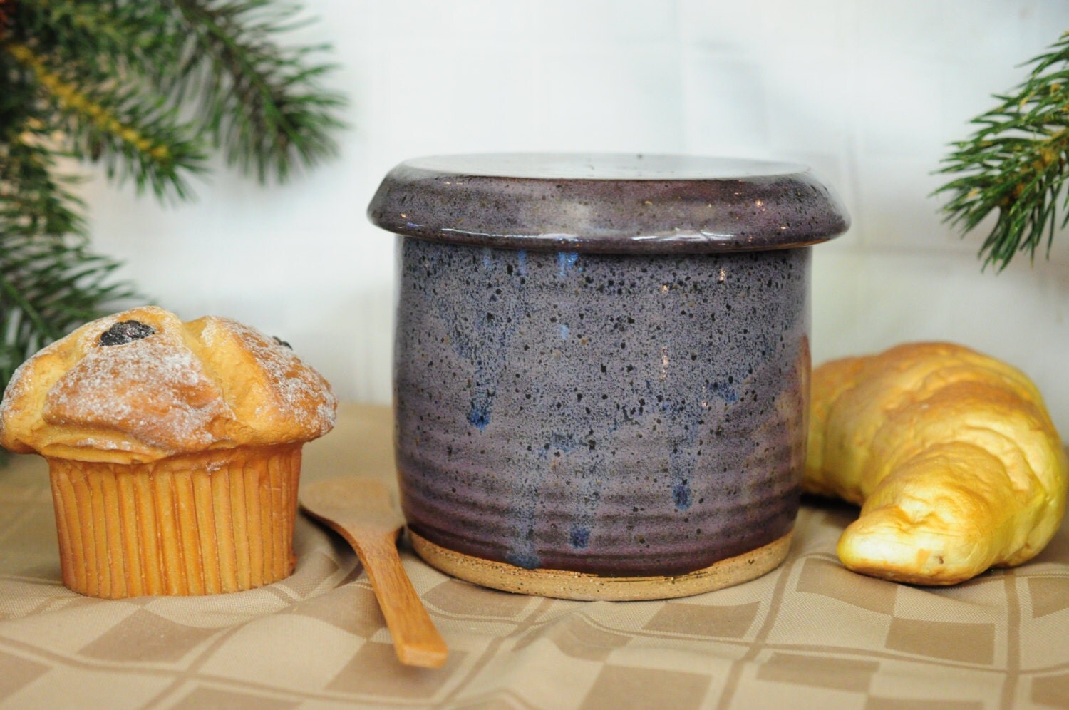 French Butter Keeper/Butter Bell in Smokey Merlot High Fire