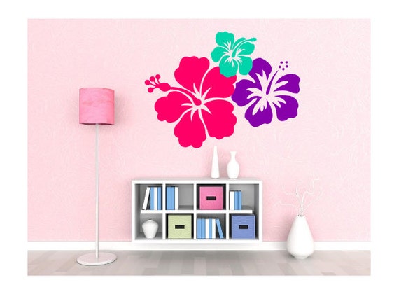 Large 3 Hibiscus Flowers Vinyl Wall Decal 3 COLOR by MyaAddisyn