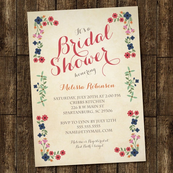 Vintage Flower Bridal Shower/ Baby Shower Invitation Digital Printable ...