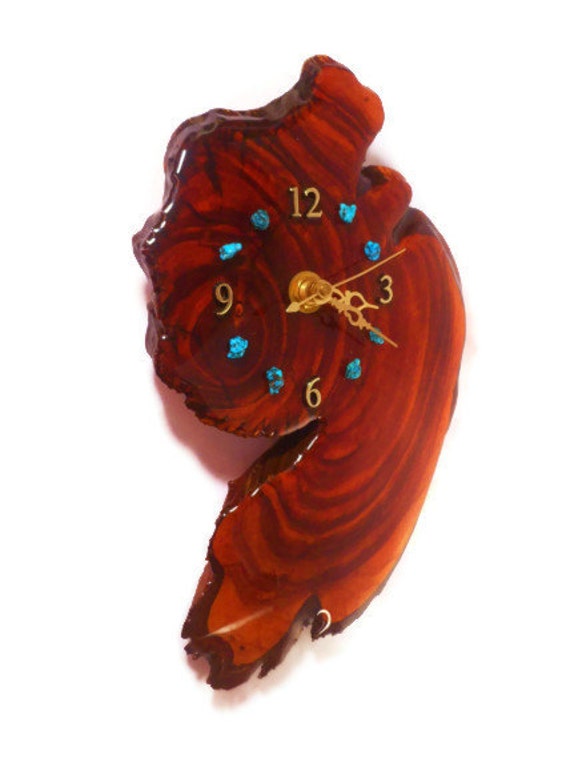 Vintage handmade cypress wood lacquered wall clock with