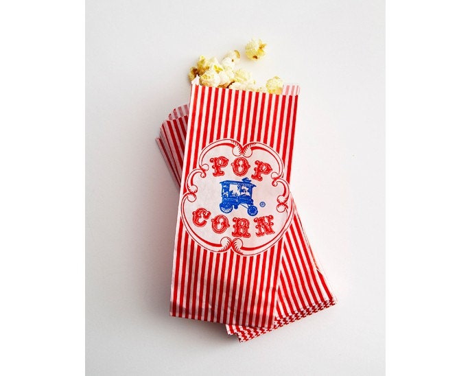 Popcorn Bags 50 VINTAGE Wagon Red Striped by TheVelvetSkyPaperie