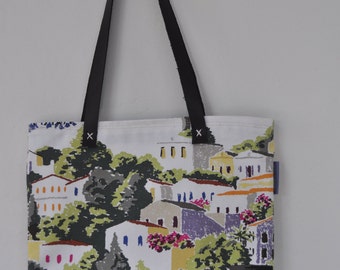 cotton bag with leather handles