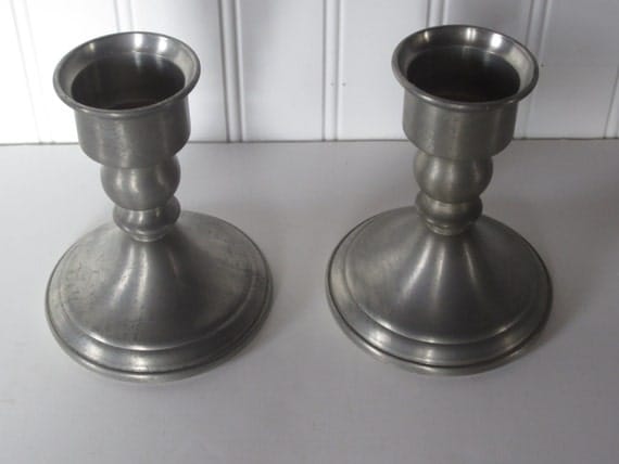 2 Vintage Web Pewter Weighted Candle Holders Candlesticks