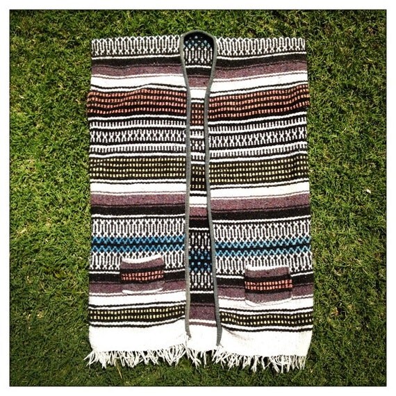 CLASSIC Vintage Mexican SADDLE BLANKET Vest Hippie Biker Beach