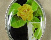 Yellow Rose in Vase Oval Pendant/Charm