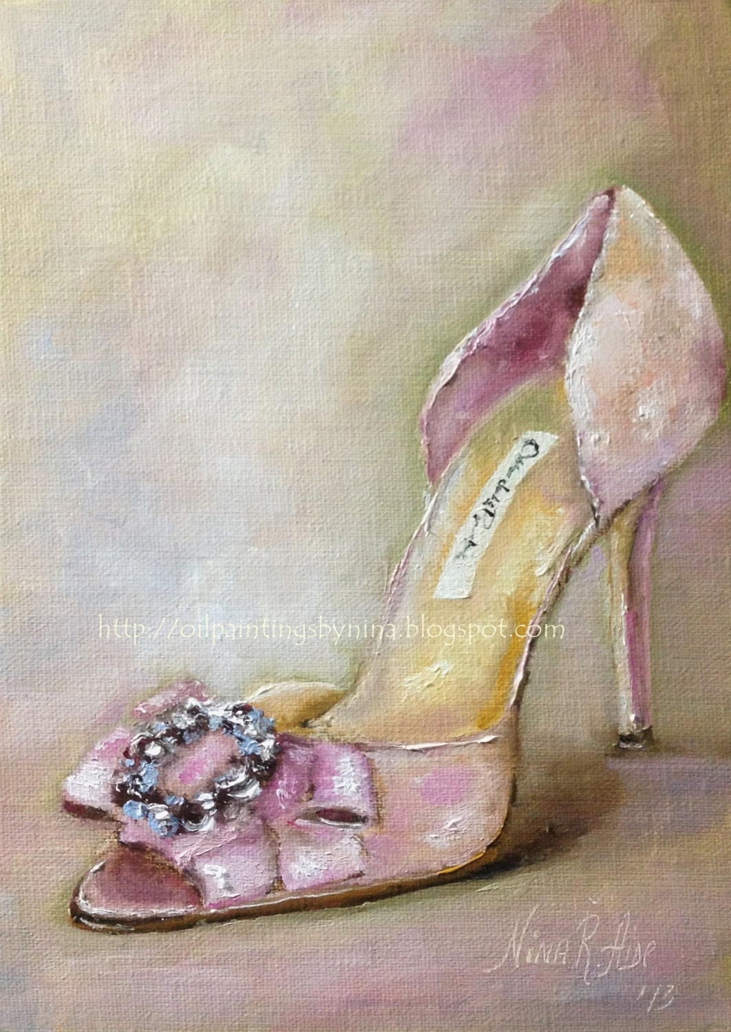 Original Oil Painting by Nina R.Aide Shoe Lover Wedding Shoes