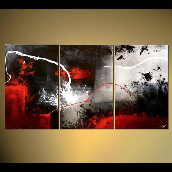 Modern Abstract Painting 60x30 Red Black Gray