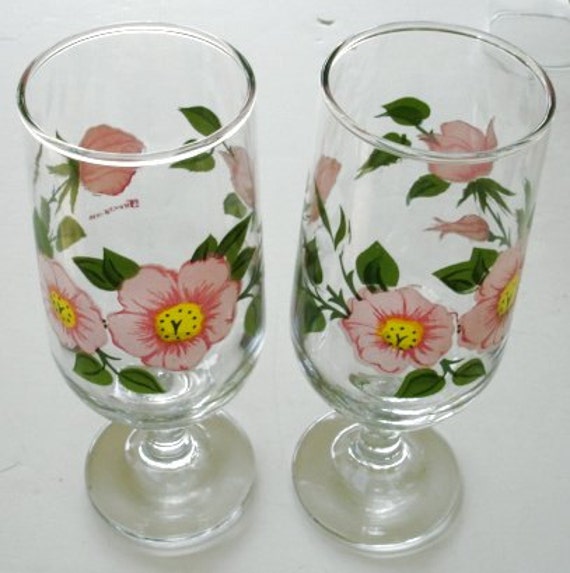 2 Franciscan Desert Rose Stemmed Ice Tea Glasses Goblets Set