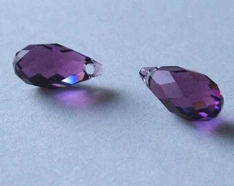 2 SWAROVSKI 6010 Briolette Crystal Beads 11mm AMETHYST