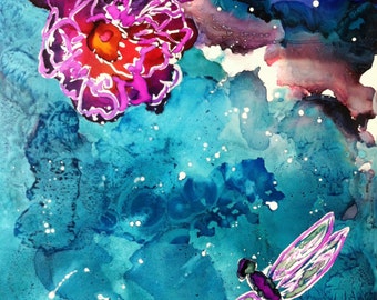 yupo alcohol ink paper dragonfly flower painting popular items