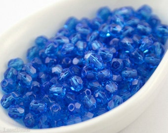 Blue Fire Polished Czech Glass Bead 4mm (50) Round Polish Faceted