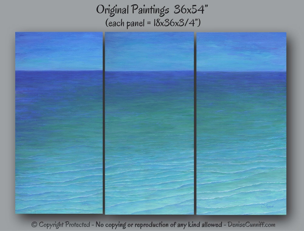 Large wall art Seascape original Ocean Teal beach decor