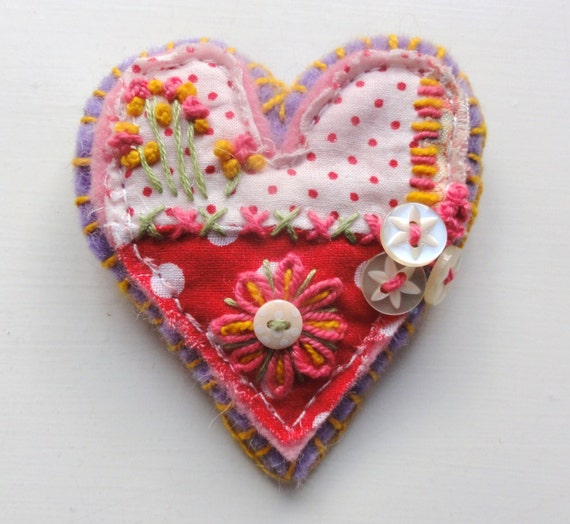 Textile Heart Brooch. SALE by Thecraftmagpie on Etsy