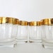 Vintage Old Fashioned Glass Etched Scroll Gold Rim Crystal Cellini 24 KTS Gold Italy Hand Decorated Four Rocks Glass Low Ball Bar Ware