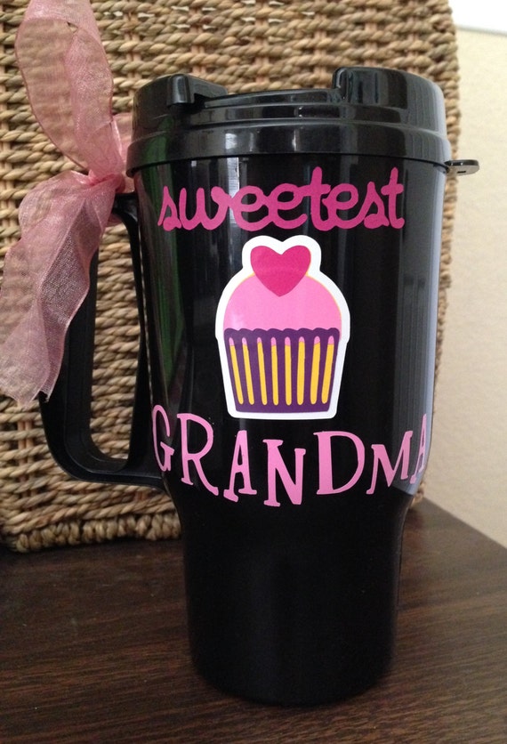 Sweetest Grandma Travel Coffee Cup Mug 16oz. in Black with