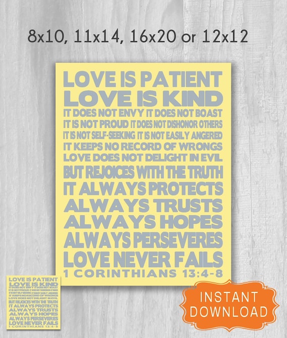 1 Corinthians 13 4 8 Love is Patient BOLD 12x12 or Poster