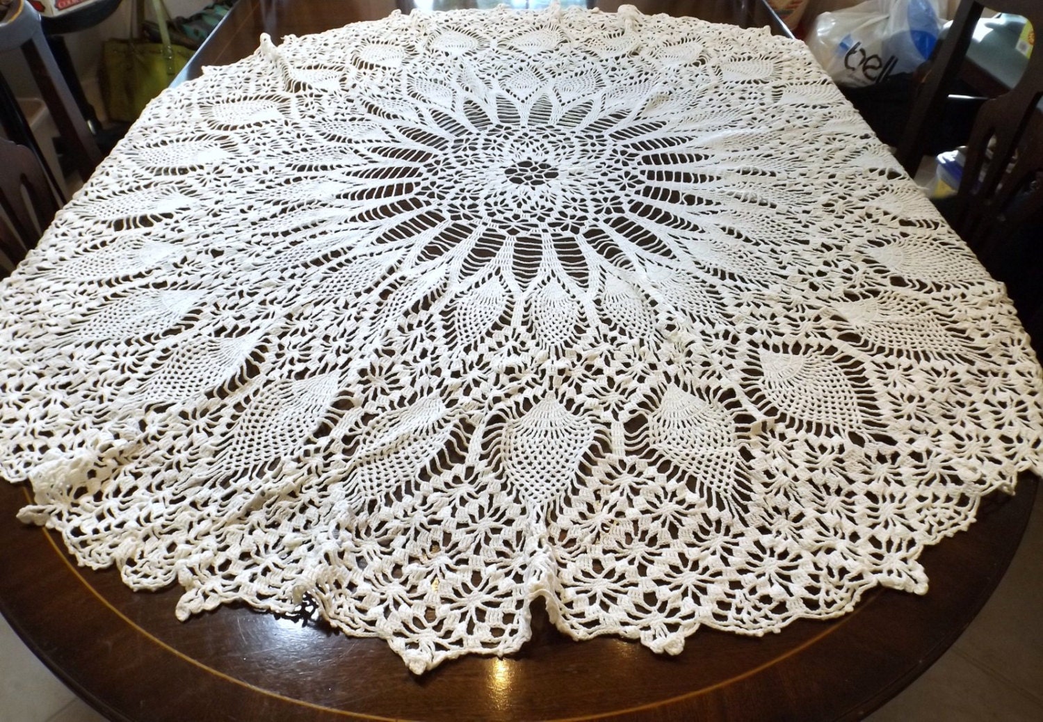 Hand Crocheted Round Tablecloth Pineapple Pattern 52