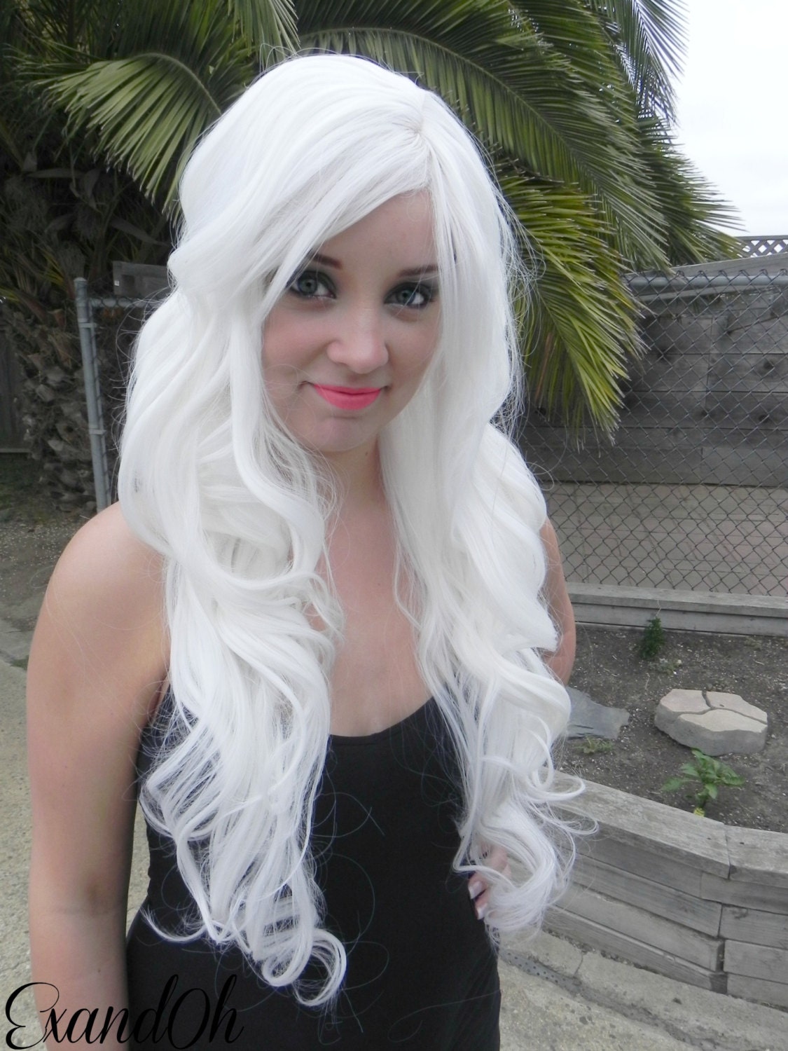 Ice White  Long  Curly Layered Wig Mermaid Hair  with by 