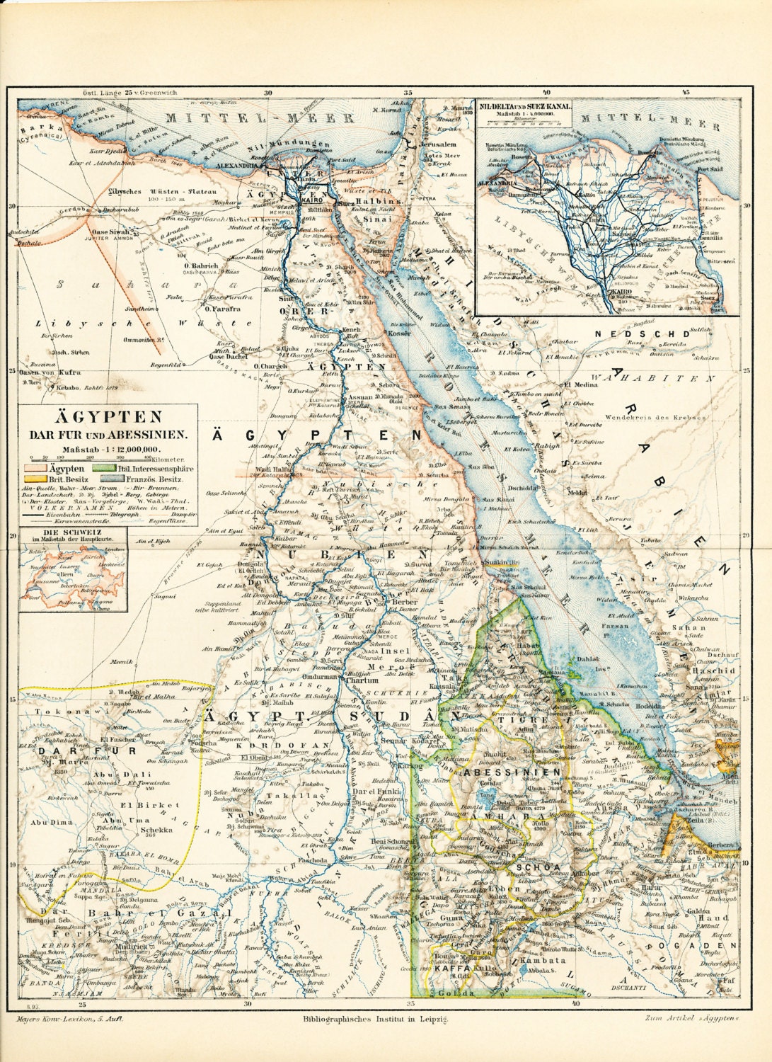 Colonial Egypt map print Darfur map Abyssinia by EleanorsVintage