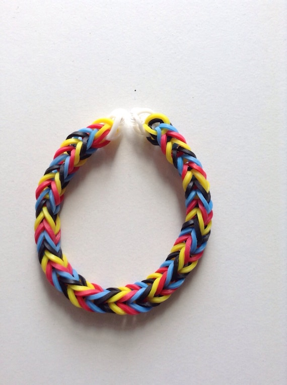 Red Yellow Black and Blue Fishtail Rubber Band Bracelet